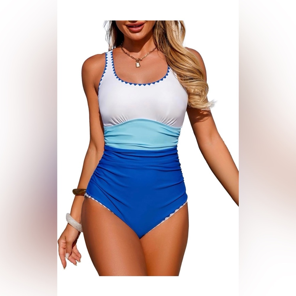 Blue and White Tummy Control Swimsuit NWT XL